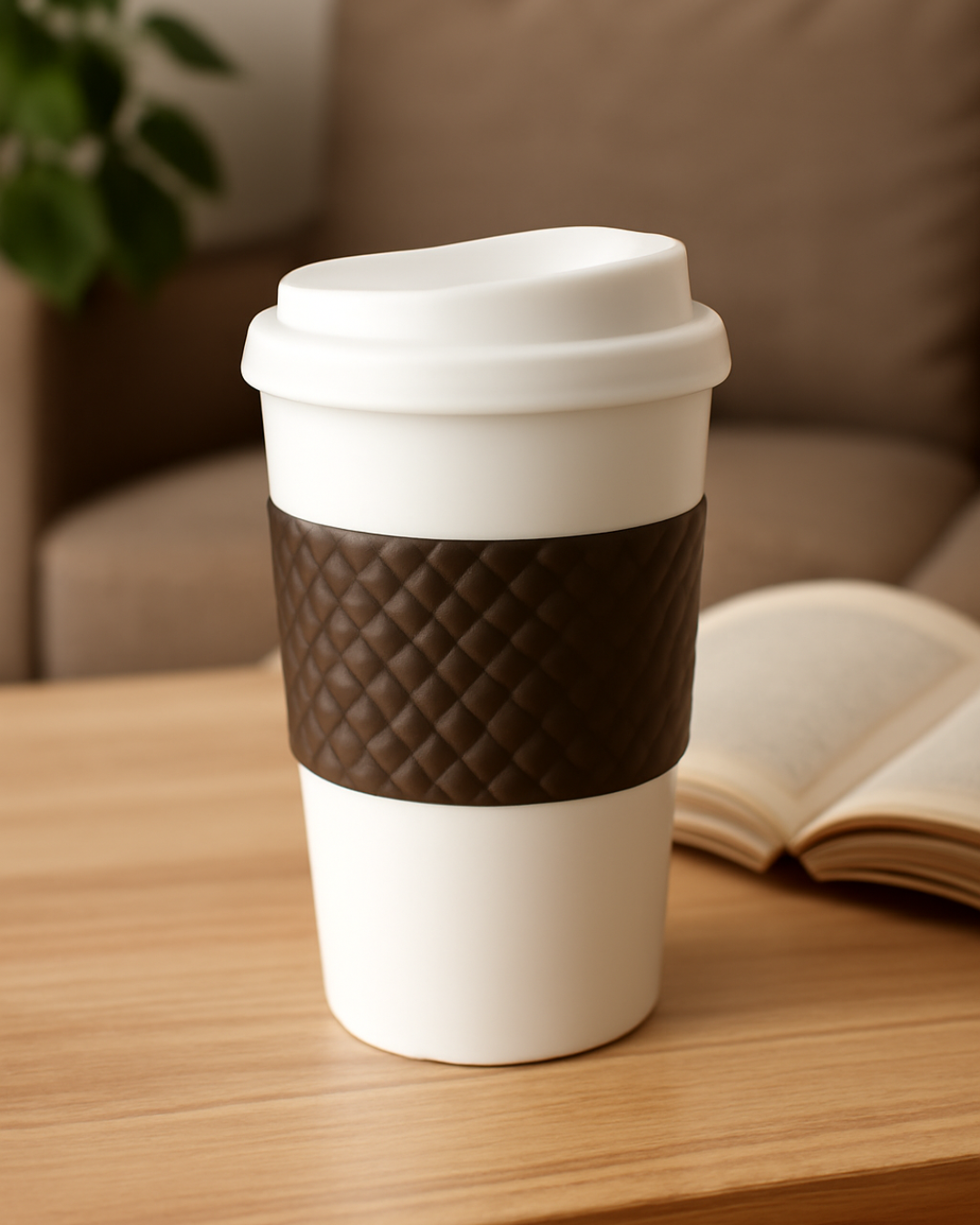 Matte White Travel Mug with Silicone Grip - Image 2